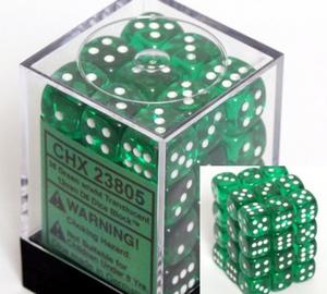 Dice Set - Translucent Green / White 12mm d6 36ct