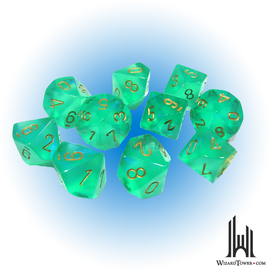 Dice Set - Borealis Light Green / Gold Luminary d10 10ct