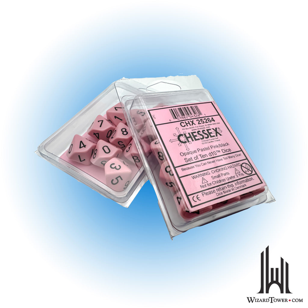 Dice Set - Opaque Pastel Pink / Black d10 10ct