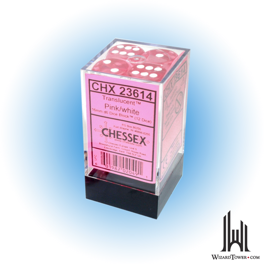 Dice Set - Translucent Pink / White 16mm d6 12ct