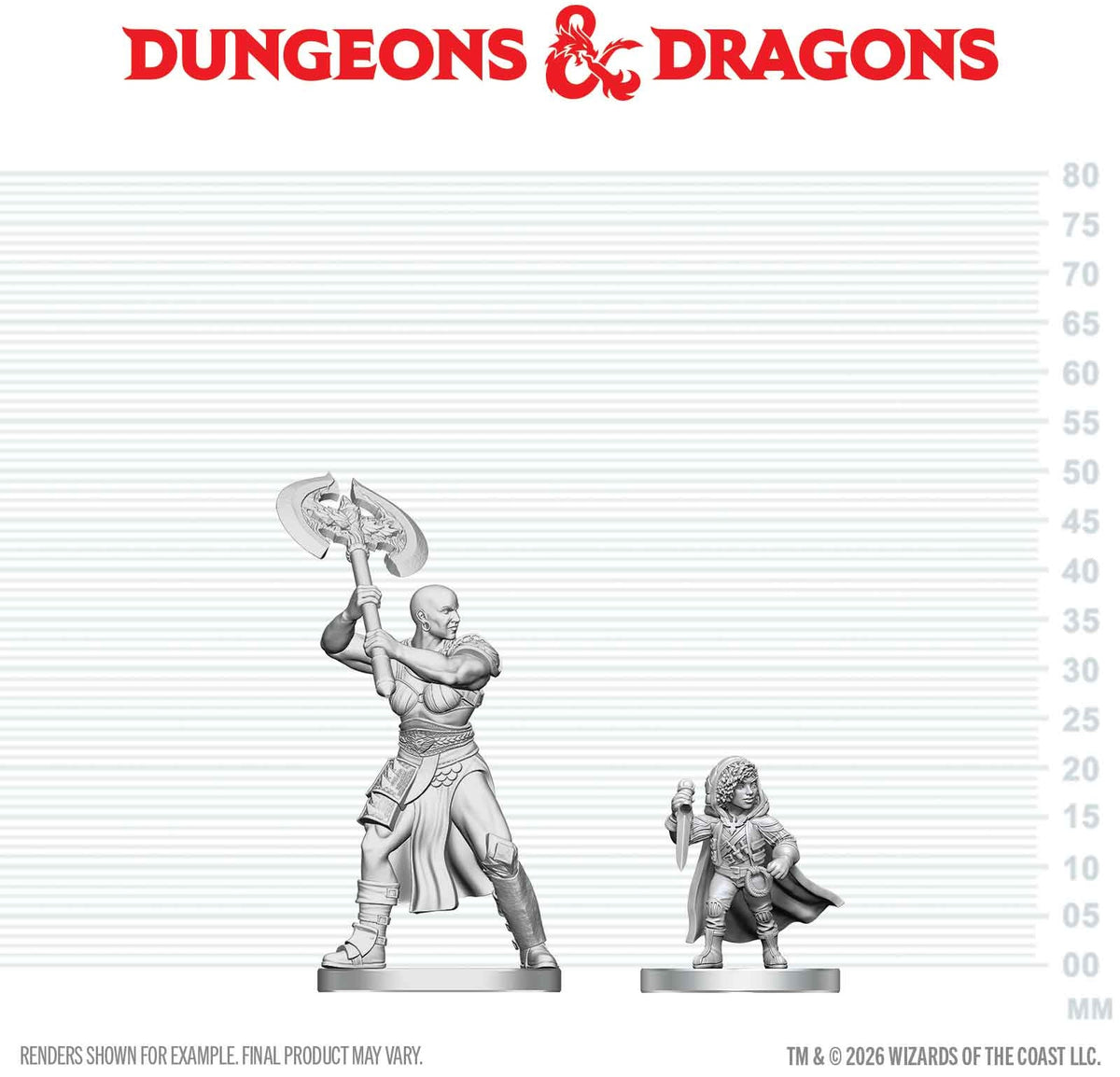 Unpainted Miniature - Dungeons & Dragons - Goliath Barbarian & Halfling Rogue