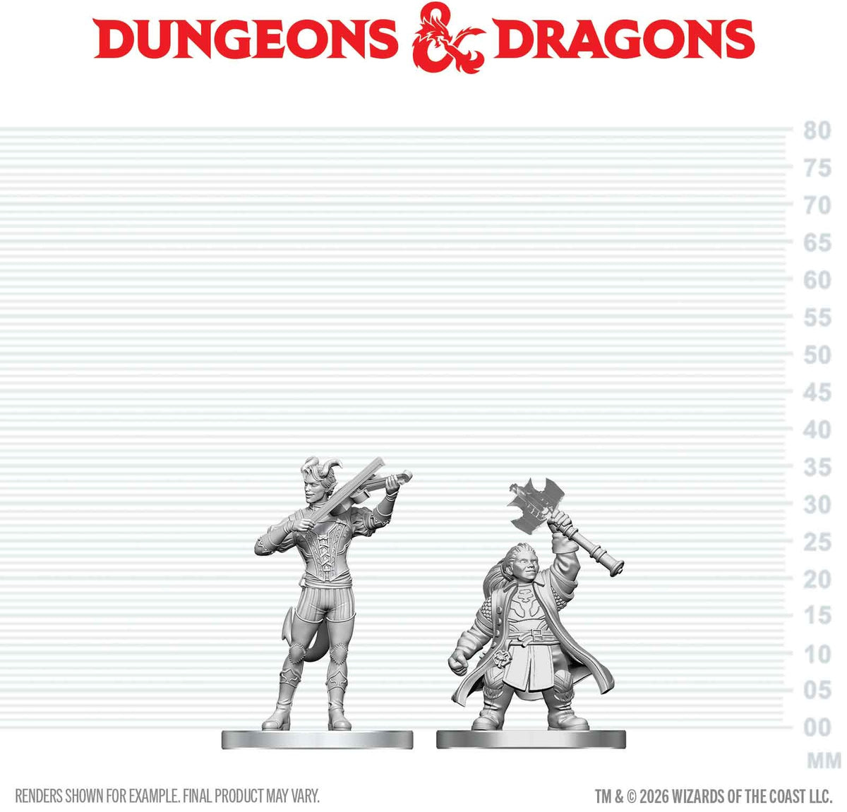 Unpainted Miniature - Dungeons & Dragons - Tiefling Bard & Dwarf Cleric