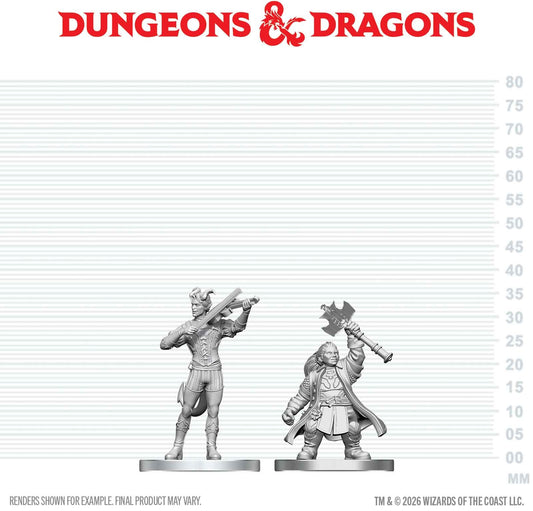Unpainted Miniature - Dungeons & Dragons - Tiefling Bard & Dwarf Cleric