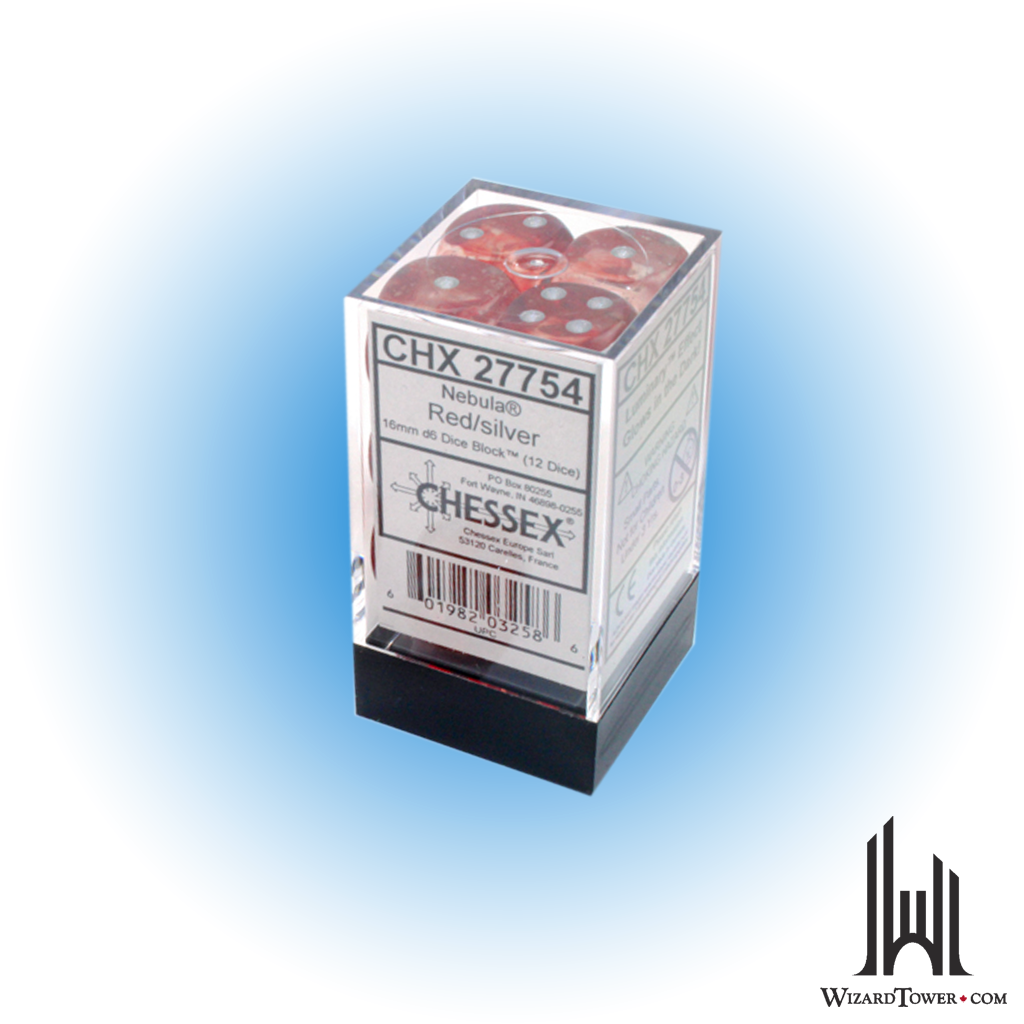 Dice Set - Nebula Red / Silver Luminary 16mm d6 12ct