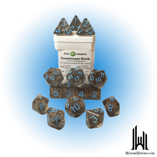 Dice Set - Translucent Black / White 15ct