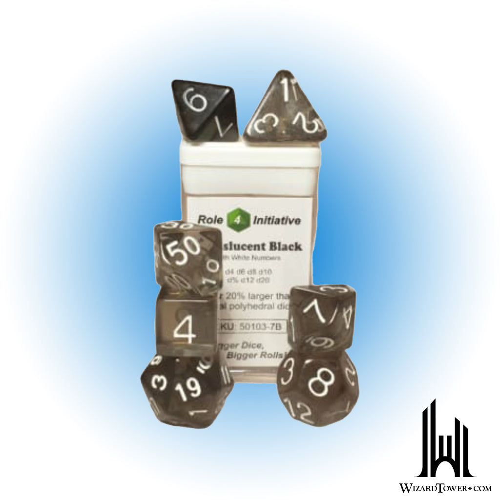 Dice Set - Translucent Black / White 7ct