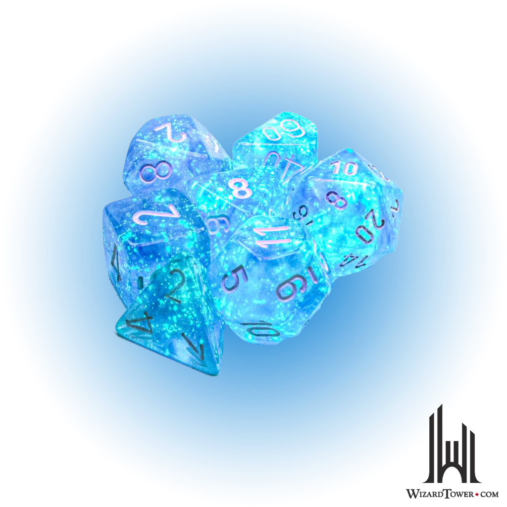 Dice Set - Borealis Sky Blue / White Luminary 7ct
