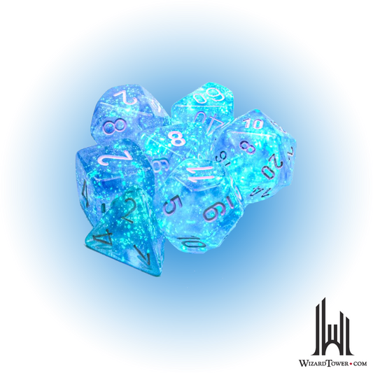 Dice Set - Borealis Sky Blue / White Luminary 7ct
