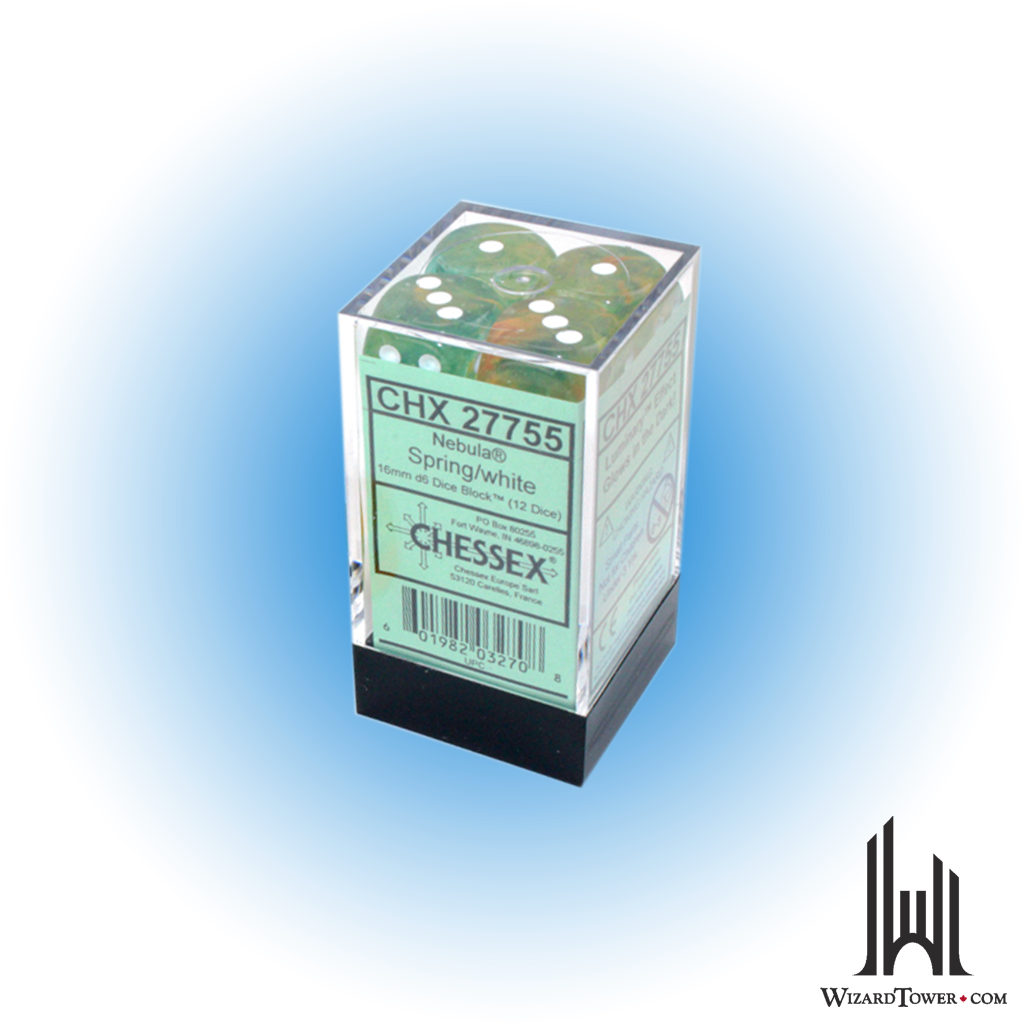 Dice Set - Nebula Spring / White Luminary 16mm d6 12ct