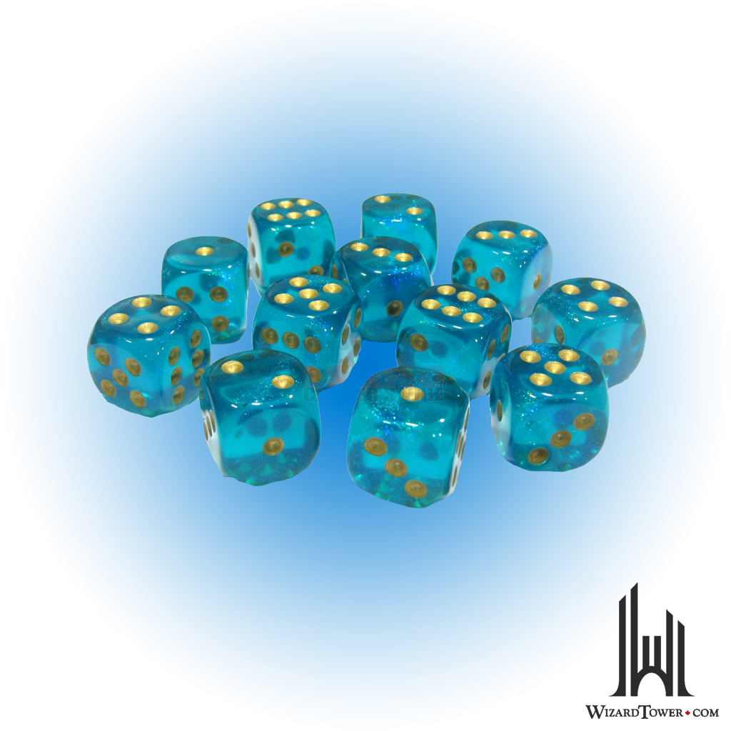 Dice Set - Borealis Teal / Gold Luminary 16mm d6 12ct
