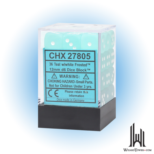 Dice Set - Frosted Teal / White 12mm d6 36ct