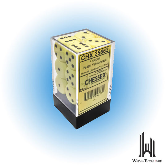 Dice Set - Opaque Pastel Yellow / Black 16mm d6 12ct