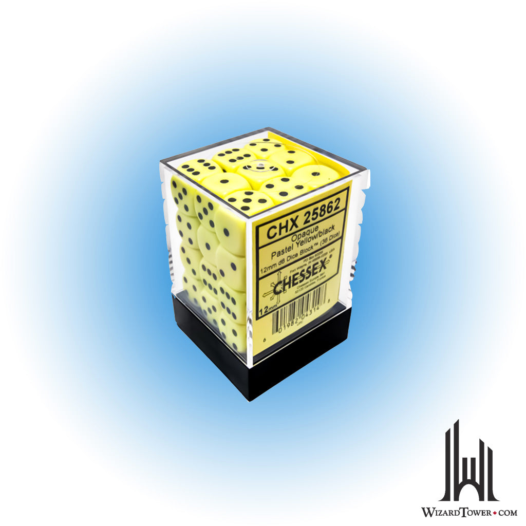 Dice Set - Opaque Pastel Yellow / Black 12mm d6 36ct